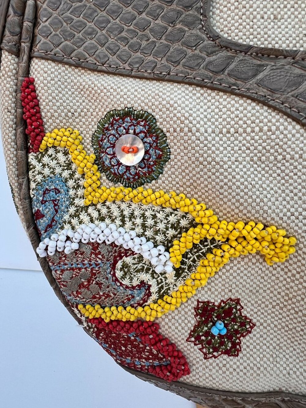 Just Cavalli Y2K Boho Beaded Canvas Shoulder Baguette Bag Dustbag - Picture 4 of 14